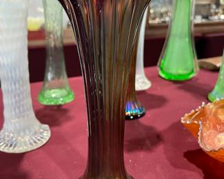 Ruffled carnival glass vase