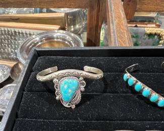 Native American Sterling and turquoise cuff- signed