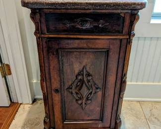 Antique Marble Top Nightstand Cabinet