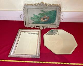 3 Decorative Mirrored And Hand Painted Trays