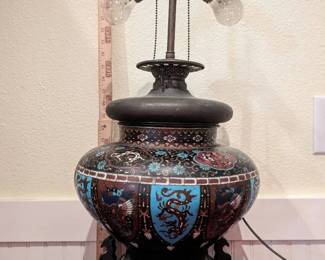 Antique Chinese Champleve Phoenix and Dragon Table Lamp