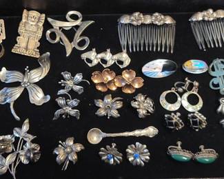 Sterling Unmarked  Brooches Earrings Etc