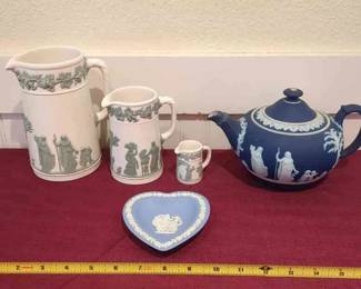Vintage Wedgwood Pottery Queens Ware Blue Jasperware And Dark Blue Jasperware