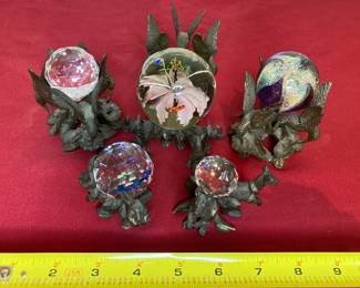 Various Cast Iron Tri Animal Sphere Stands