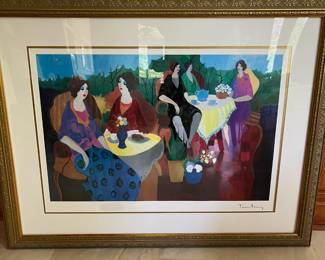 ITZCHAK TARKAY "TERRIE & LAURA NEAR A VICTORIAN TABLE" COLOR LITHOGRAPH