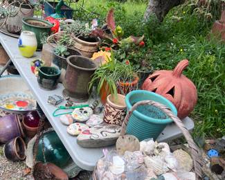 OUR YARD IS PACKED WITH COOL STUFF / POTTERY / PLANTS