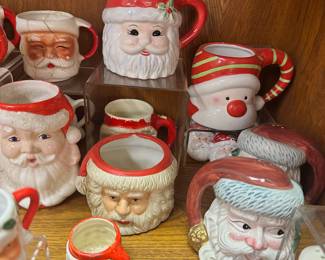 Santa mugs (some vintage, several Holt Howard, many made in Japan)