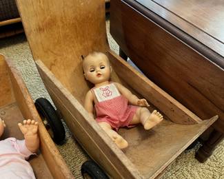 Vintage wooden doll cart