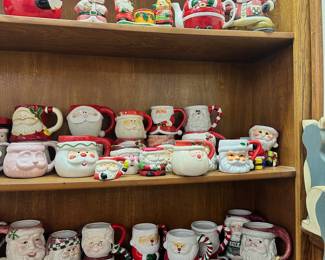 Santa mugs (some vintage, several Holt Howard, many made in Japan)