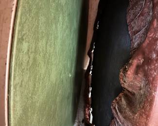 Folding round table and small trampoline