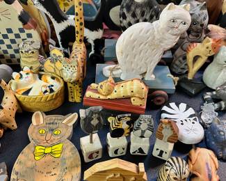 Cat figurines, banks, lidded trinket boxes, etc.
