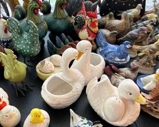 Chicken and bird figurines and decor