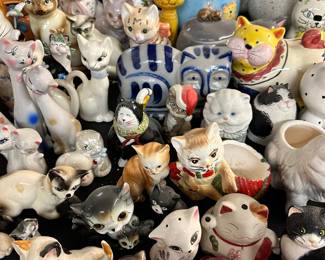 Cat figurines, banks, lidded trinket boxes, etc.
