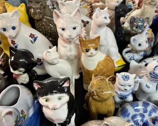Cat figurines, banks, lidded trinket boxes, etc.