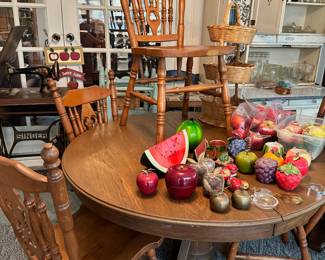 Wooden table with 3 leaves and 4 chairs