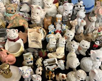 Cat figurines, banks, lidded trinket boxes, etc.