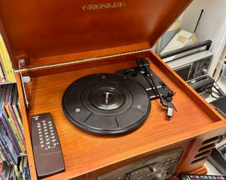 Crosley record player, cd player, radio, tape player