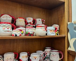 Santa mugs (some vintage, several Holt Howard, many made in Japan)