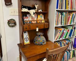 Desk with hutch, wooden chair