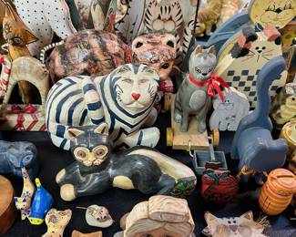 Cat figurines, banks, lidded trinket boxes, etc.