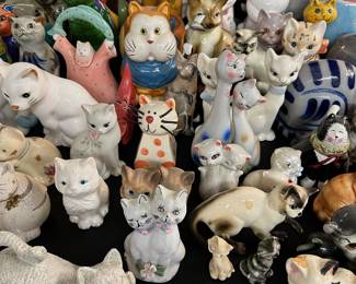 Cat figurines, banks, lidded trinket boxes, etc.