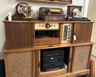 Vintage wooden console radio cabinet