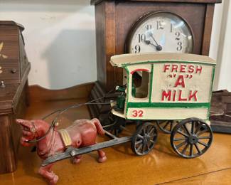Cast Iron Toy Milk Carriage cart and horse