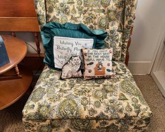 Vintage wooden and upholstered accent chair