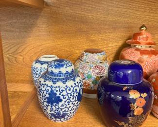 Asian style ginger jars, vases and dishes