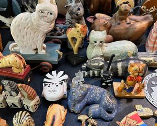 Cat figurines, banks, lidded trinket boxes, etc.