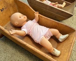 Vintage wooden doll cradle