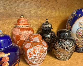 Asian style ginger jars, vases and dishes