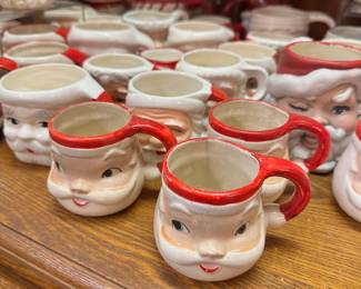 Santa mugs (some vintage, several Holt Howard, many made in Japan)