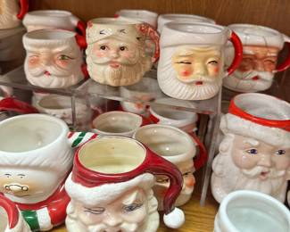 Santa mugs (some vintage, several Holt Howard, many made in Japan)