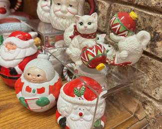 Santa mugs (some vintage, several Holt Howard, many made in Japan)