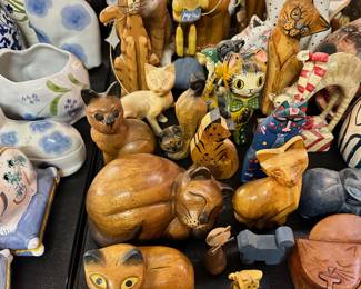 Cat figurines, banks, lidded trinket boxes, etc.