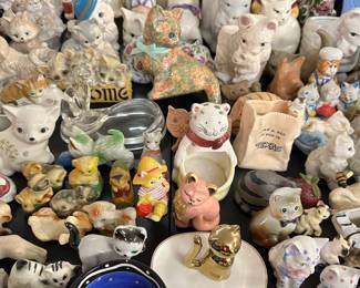 Cat figurines, banks, lidded trinket boxes, etc.
