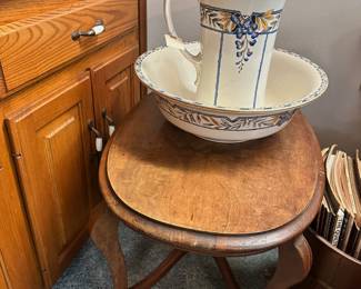Vintage wash basin, wooden side table