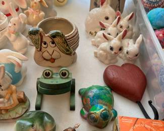 Bunny and frog figurines and decor