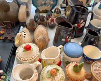 Chicken and bird figurines and decor