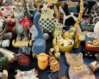Cat figurines, banks, lidded trinket boxes, etc.