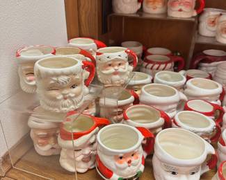Santa mugs (some vintage, several Holt Howard, many made in Japan)
