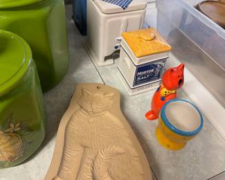 Cat cookie molds, tea canisters