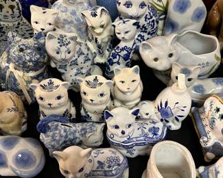 Cat figurines, banks, lidded trinket boxes, etc.