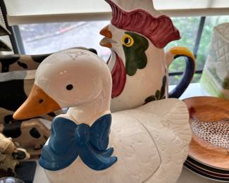 Chicken and bird figurines and decor
