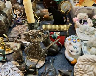 Cat figurines, banks, lidded trinket boxes, etc.