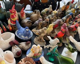 Chicken and bird figurines and decor
