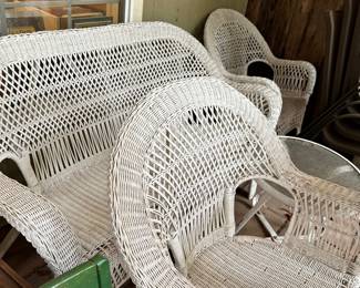 Wicker bench and chairs