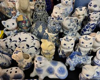 Cat figurines, banks, lidded trinket boxes, etc.