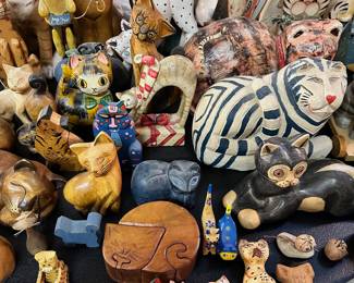 Cat figurines, banks, lidded trinket boxes, etc.